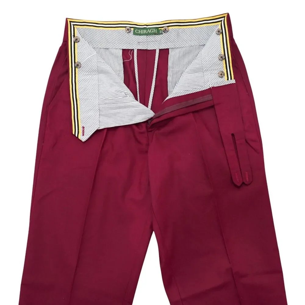 Mens 32 Gurkha Pants Burgundy Red Cotton High Waist Flat Front Straight Trousers